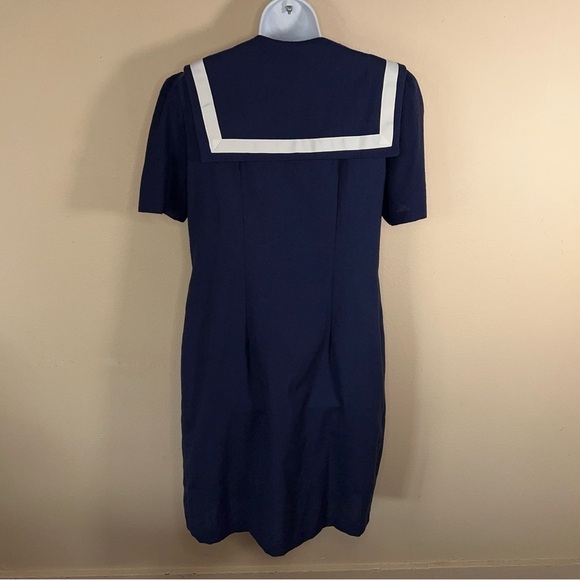 VINTAGE 13/14 SHELLY MICHAELS 1980’s BLUE WHITE SAILOR DRESS RETRO PINUP - Picture 7 of 14